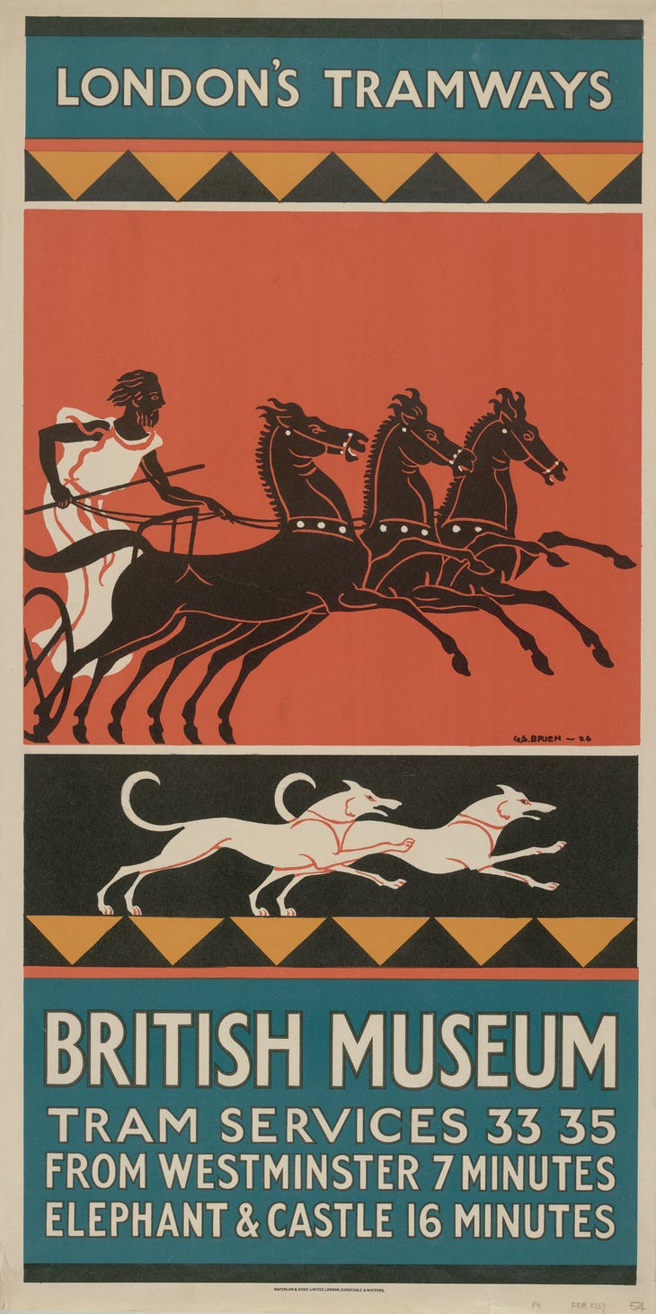 A British Museum poster with a chariot