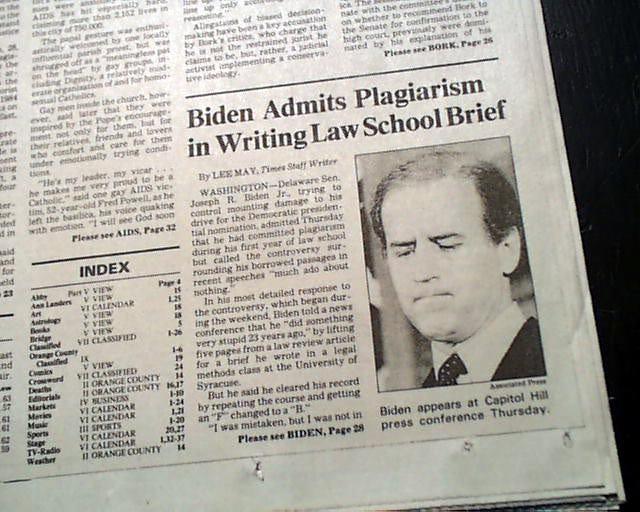 Joe Biden busted for plagiarism in 1987... - RareNewspapers.com Joe Biden busted for plagiarism in 1987... - RareNewspapers.com
