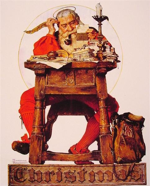 Christmas Santa Reading Mail, 1935 - Norman Rockwell