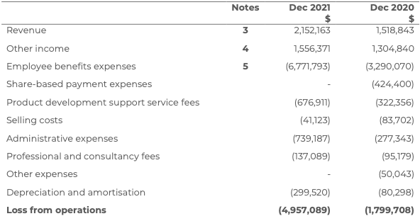 Table showing Mighty Kingdom's expenses