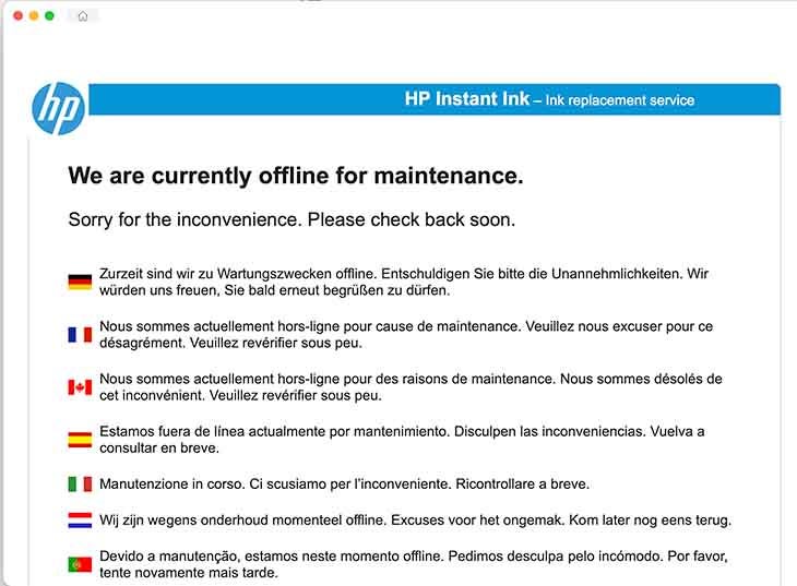 Screenshot of a webpage showing a message that reads "We are currently offline for mainenance".