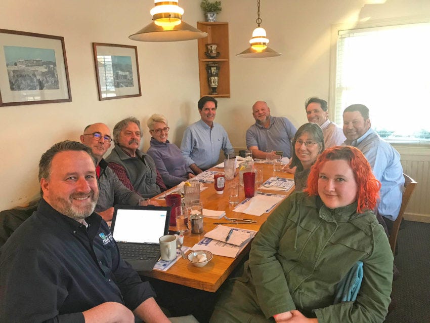 From left to right: Kris Merchant, Mike Dee, Walter Hausermann, Kristen Wahner, Kevin Lewis, Stuart Deliduka, David Palmer, Will Eggleston, Roberta Soll and Laura Gurdak.