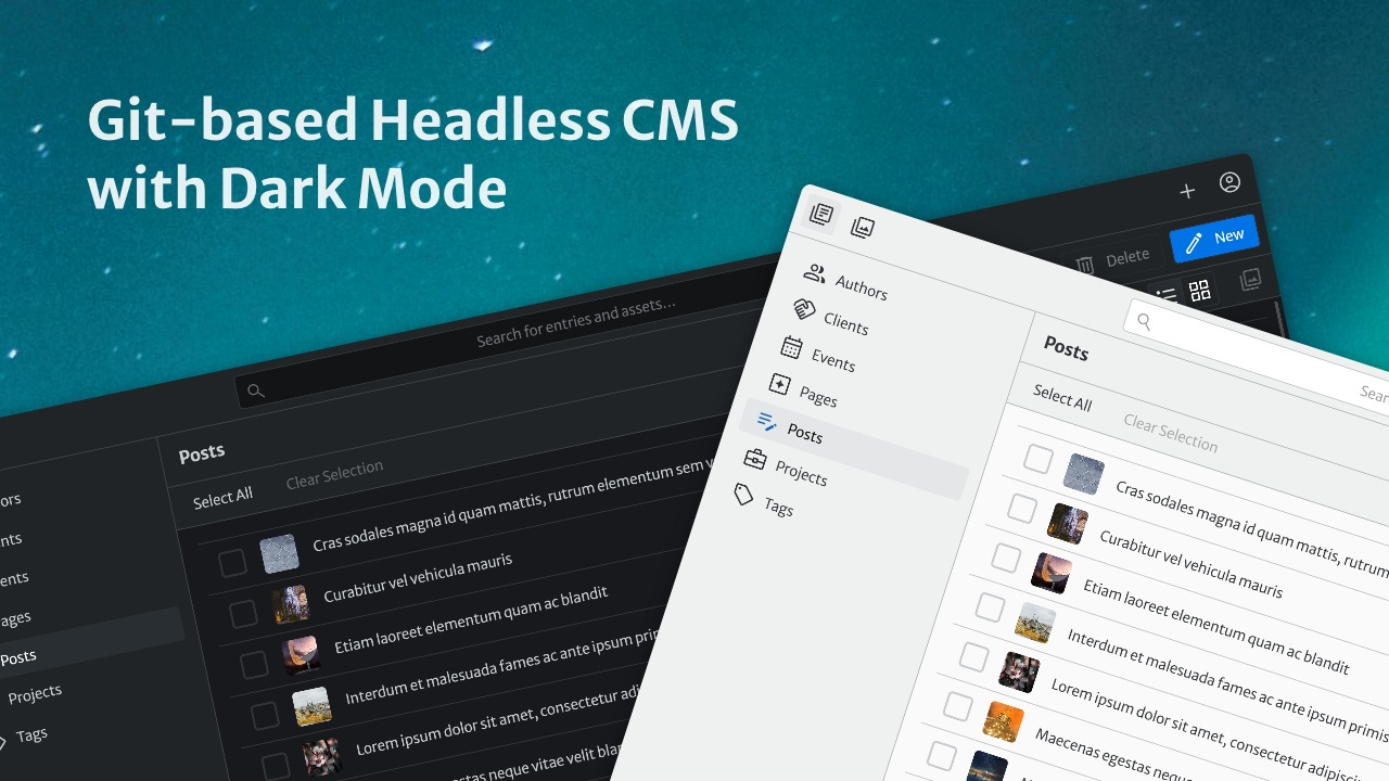 Screenshot: Git-based Headless CMS with Dark Mode