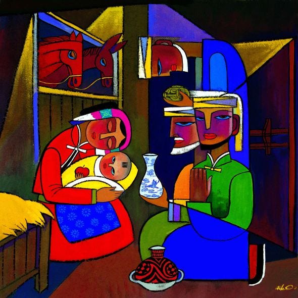 A guided nativity reflection based on He Qi's painting The Magi | Sacraparental.com