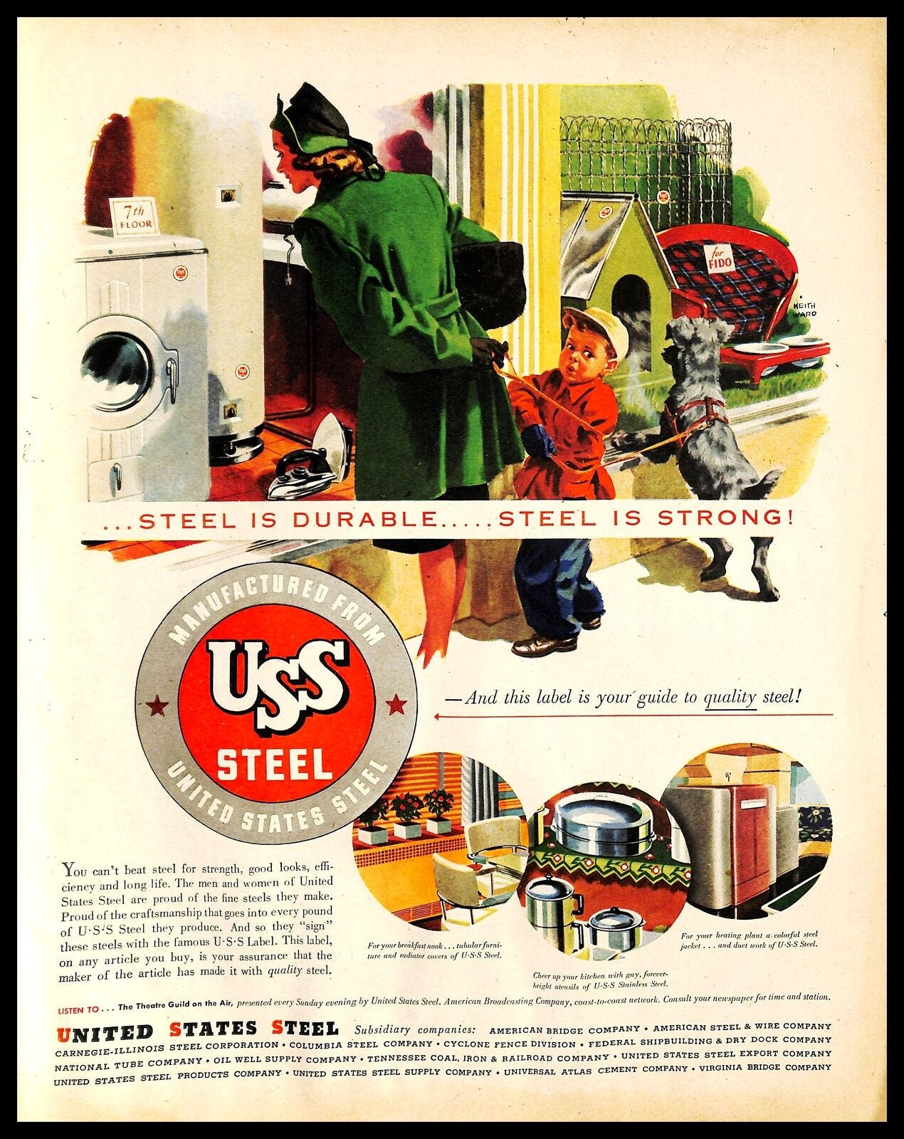 1947 USS United States Steel Vintage PRINT AD Family Shopping Art  Illustration | eBay