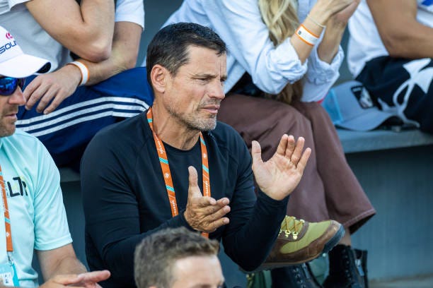 American billionaire businessman Ben Navarro watching his daughter Emma Navarro of the United States in action against Bianca Andreescu of Canada in...