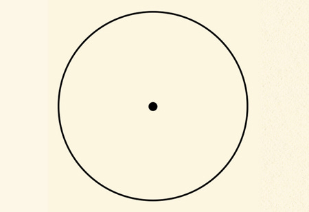 A circle drawn in black with a thick black dot at the center.