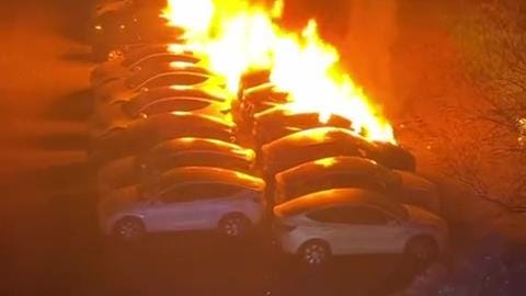 The hit follows a series of strikes on Tesla cars and charging stations