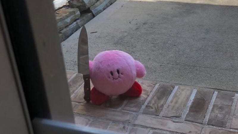 Omg guys Kirby is real.. but why does he have a knife? maybe ...