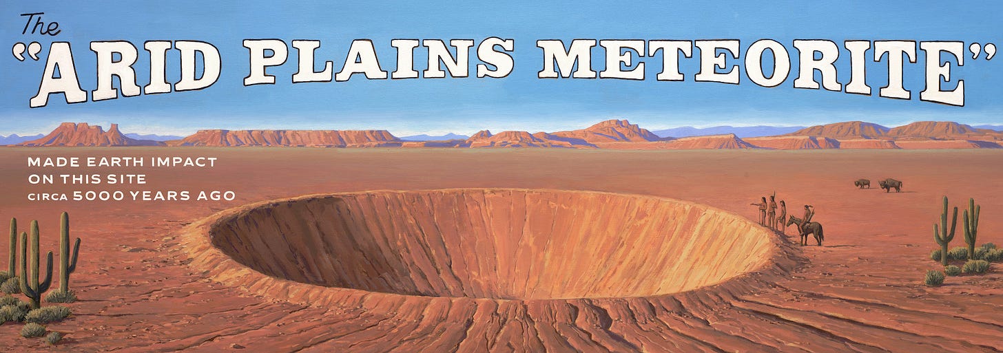 A poster from the movie, showing a hole left by a meteorite impact with the desert.