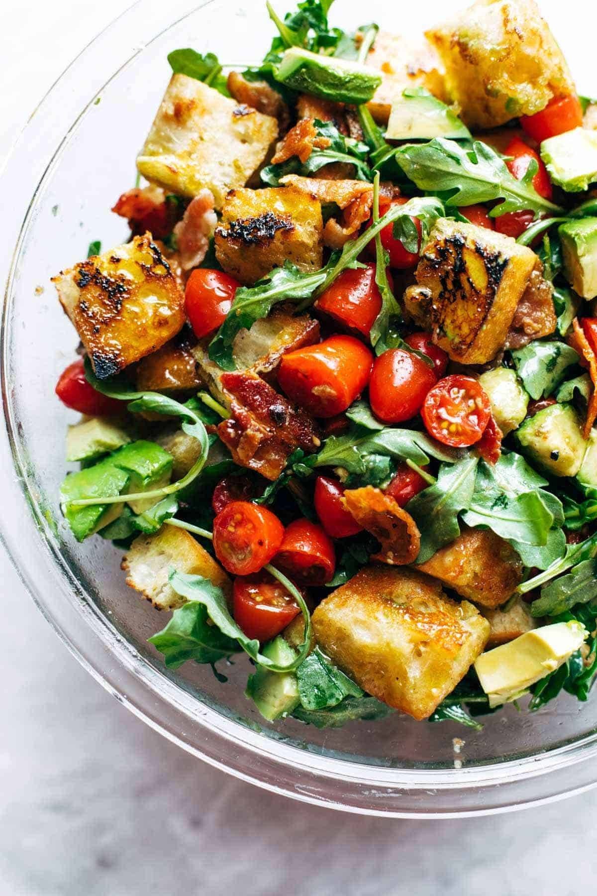 BLT Panzanella in a bowl.