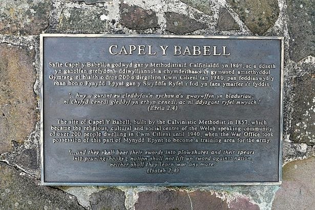 A plaque on the site of Capel y Babell - the main community site until 1940