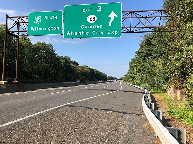 File:2018-10-02 10 02 04 View south along New Jersey State Route 700 (New Jersey Turnpike) at Exit 3 (New Jersey State Route 168, Camden, Atlantic City Expressway) in Bellmawr, Camden County, New Jersey.jpg