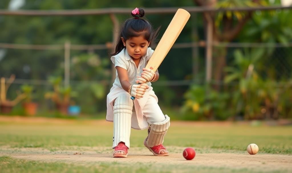 Little girl playing cricket