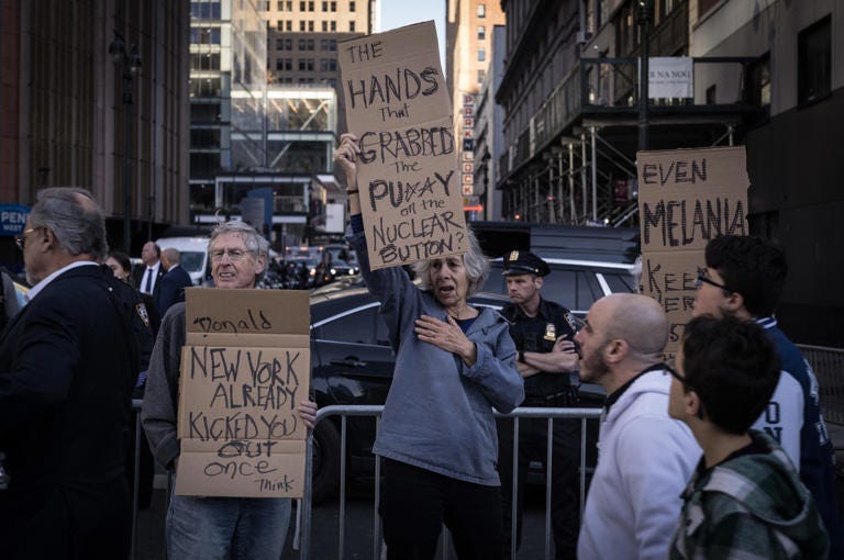 People demonstrate during a "Resist Facism" protest as former US President and Republican presidential candidate Donald Trump holds a campaign rally at Madison Square Garden in New York, October 27, 2024. Michael Rubinel/AFP via Getty Images