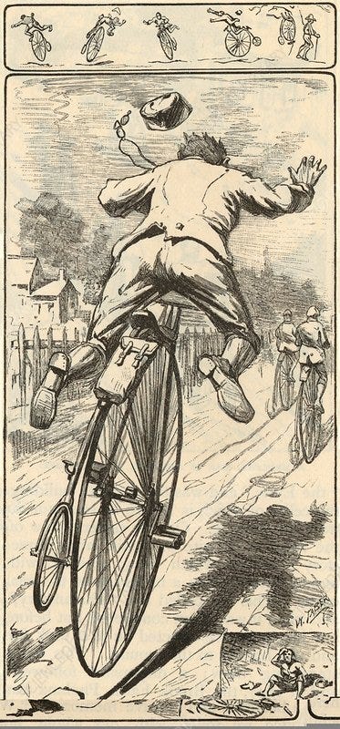 Cycling accidents, 19th century artwork - Stock Image - C013/7905 - Science  Photo Library