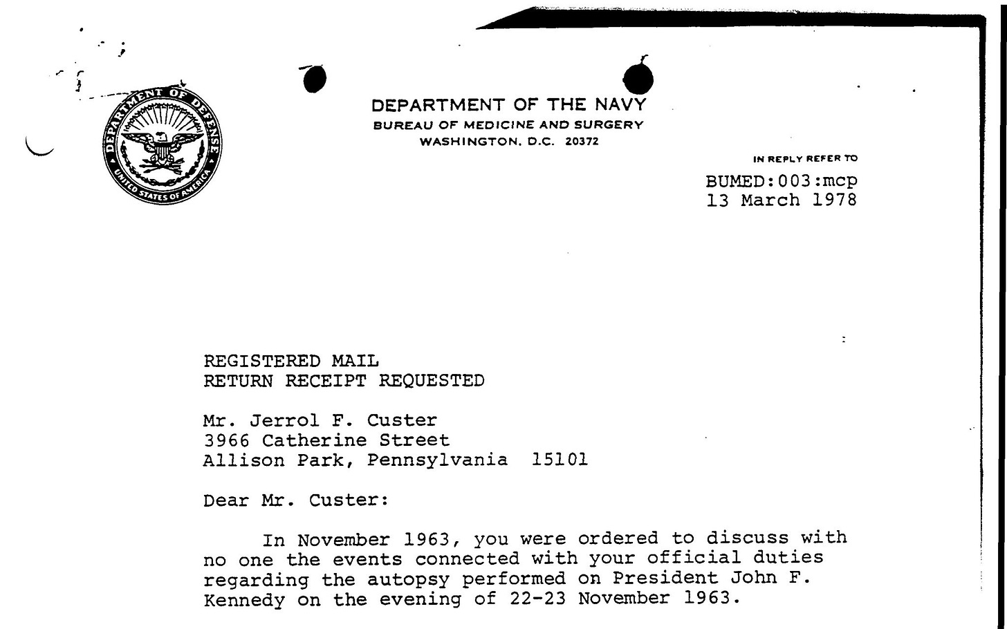 Navy letter