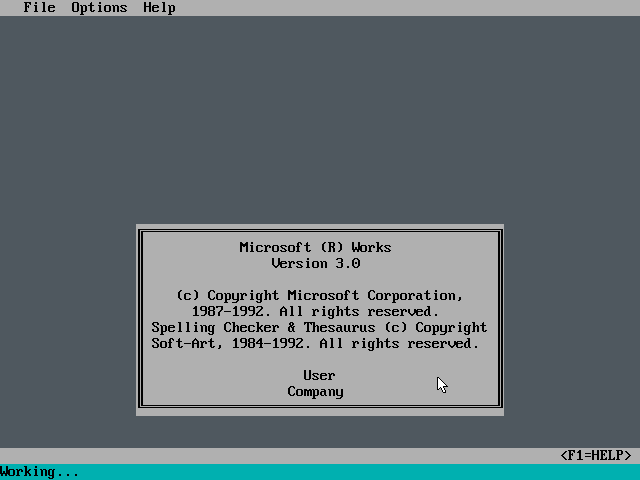 Microsoft Works 3.0 for DOS - Splash