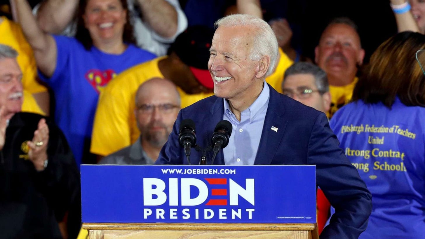 2020 presidential candidate Joe Biden appeals to labor unions, blue collar  workers at rally - ABC News