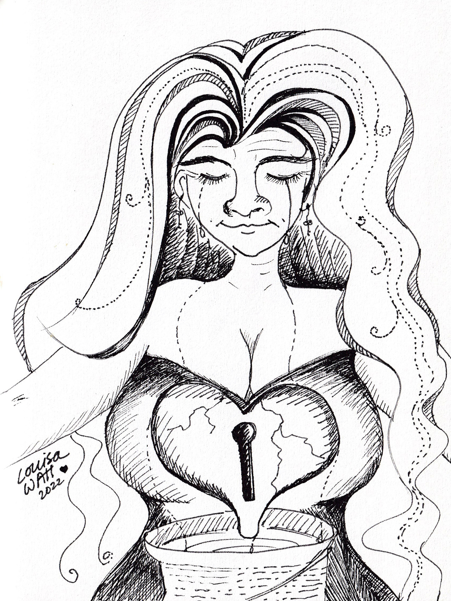 Bosom of a Woman, line drawing by Louisa Wah