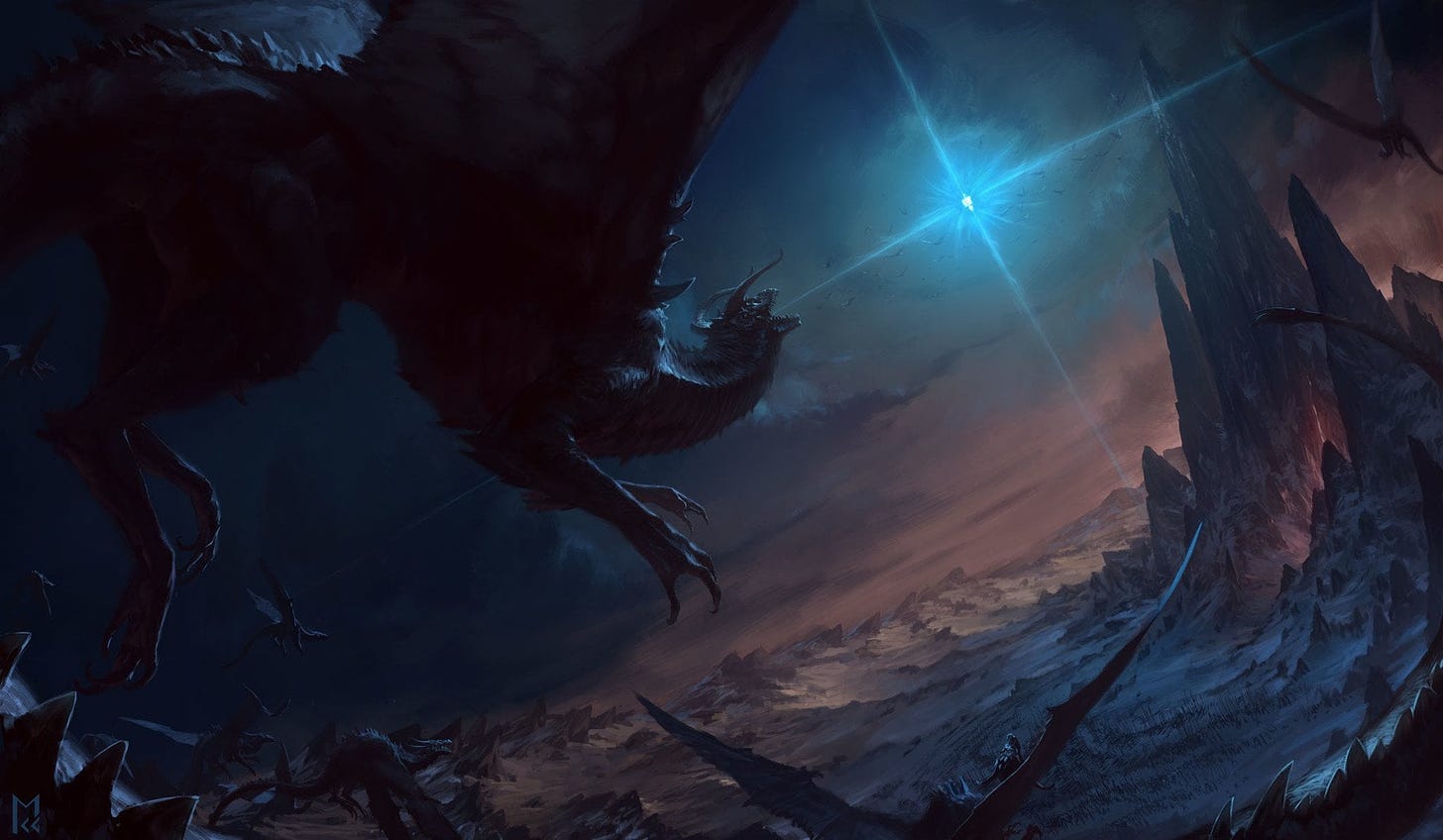 The Dragon and the Star - Battle between Ancalagon the black and Eärendil :  r/lotr