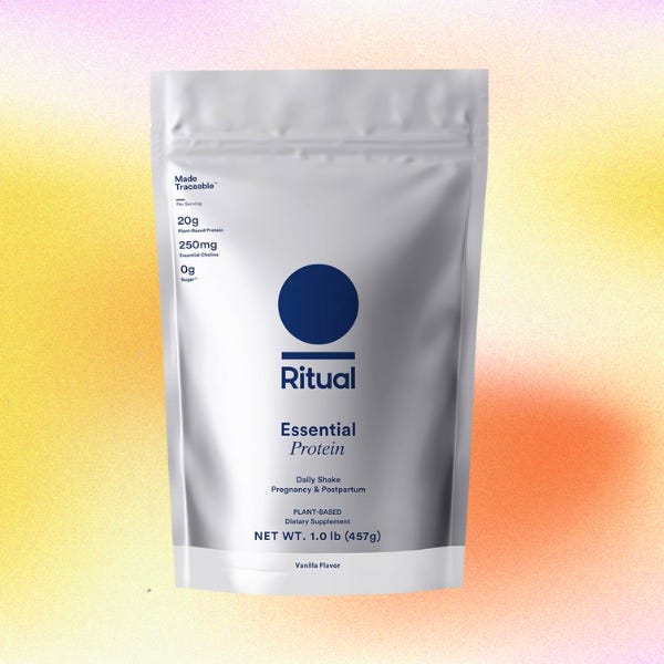 Ritual protein powder on a gradient background