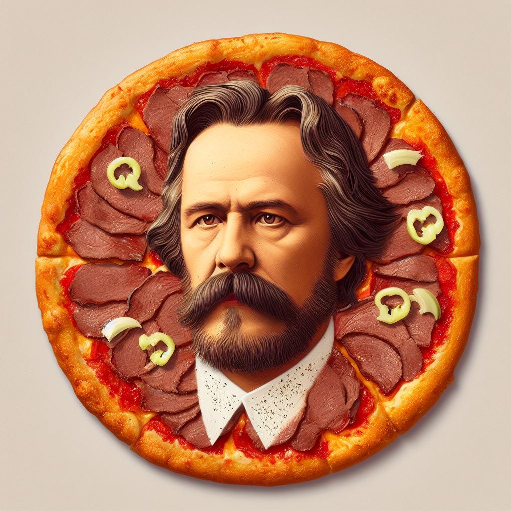 None-Nietzsche Left-Beef pizza, digital art, realistic