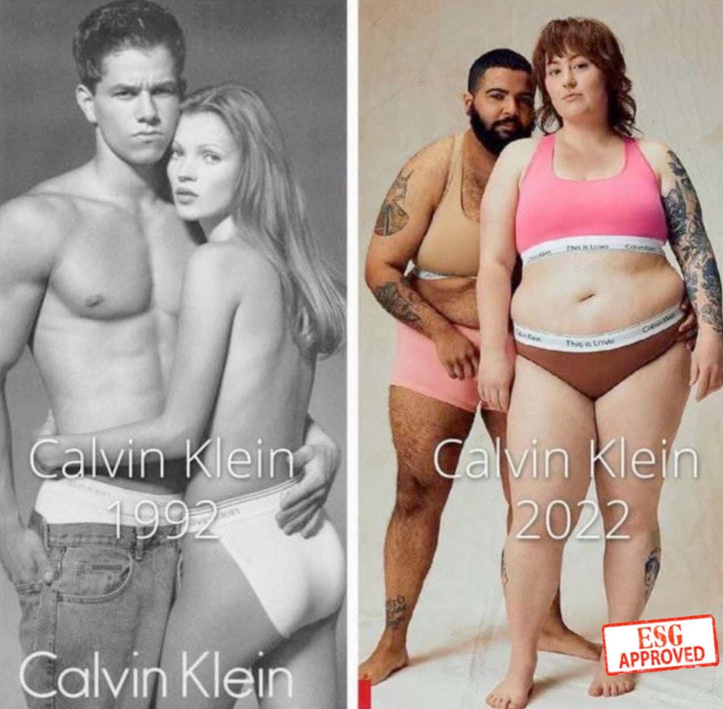 Ghassan 🔻 on X: "Well... The alarming truth behind Calvin Klein's  advertising shift: From 1992's unattainable perfection to 2022's normalized  obesity. But what's the real motive? Food companies & brands like CK