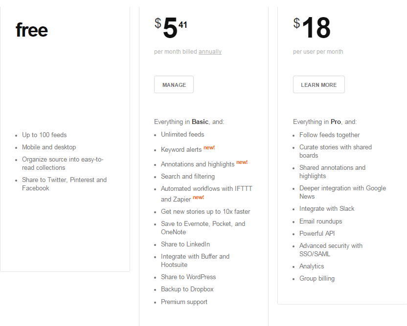 Feedly pricing