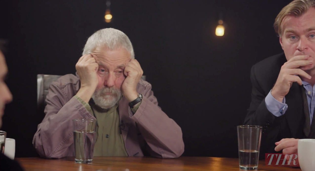 Mike Leigh, looking annoyed at a director's roundtable