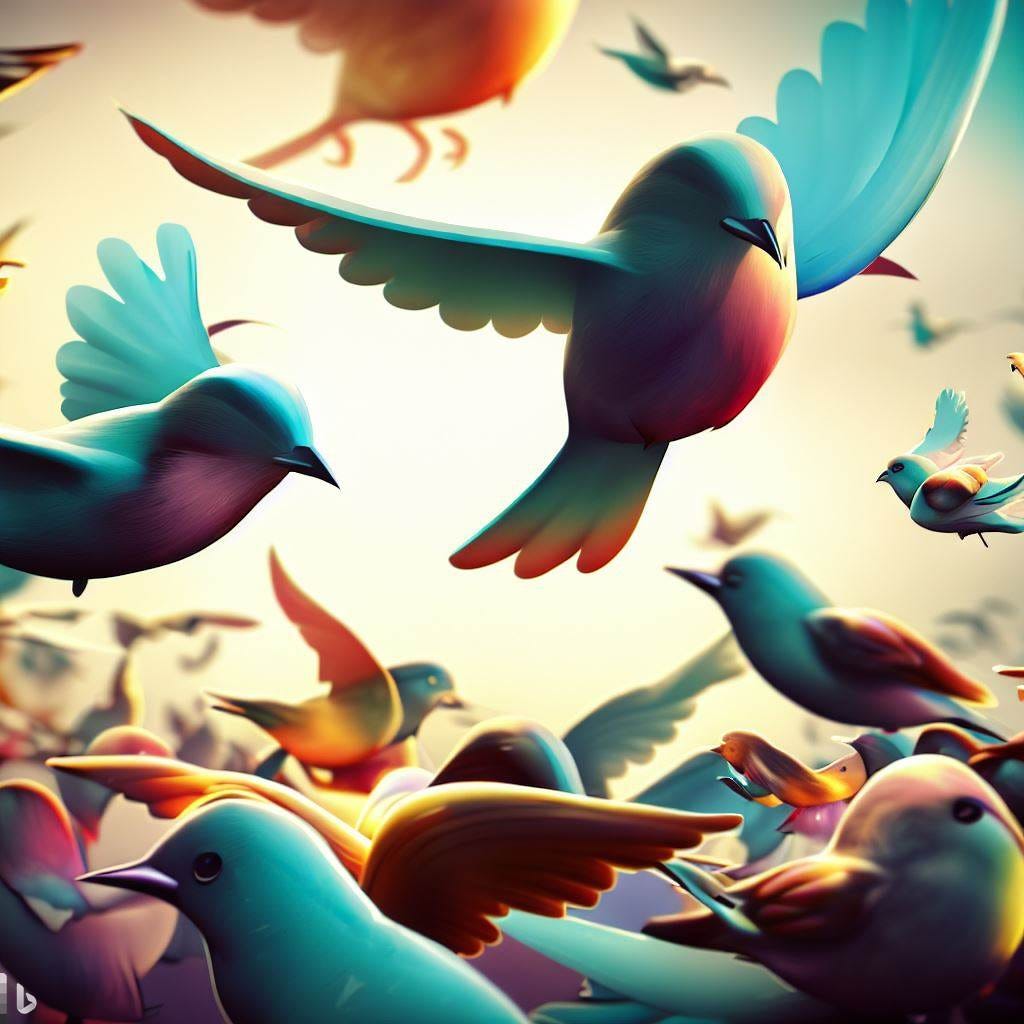 Twitterをテーマに鳥が複数居る画像