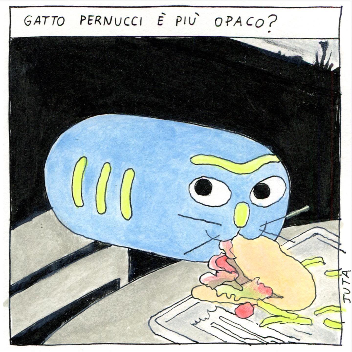 “Gatto Pernucci e la città” by Juta, from linkmoltobelli