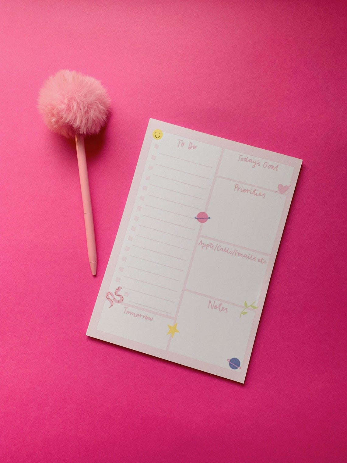 A5 Daily Planner Desk Pad / Cute / Pink / Organiser / To Do image 1