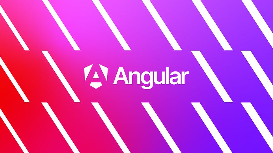 Visual with the latest Angular logo with the label “Angular” over a gradient.