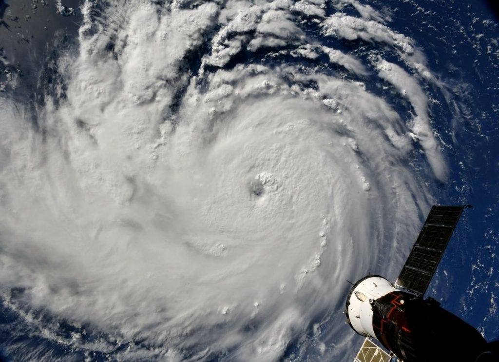 L'uragano Florence fotografato dalla Stazione Spaziale Internazionale il 10 settembre 2018. Credit: NASA. Licenza: Public Domain. 