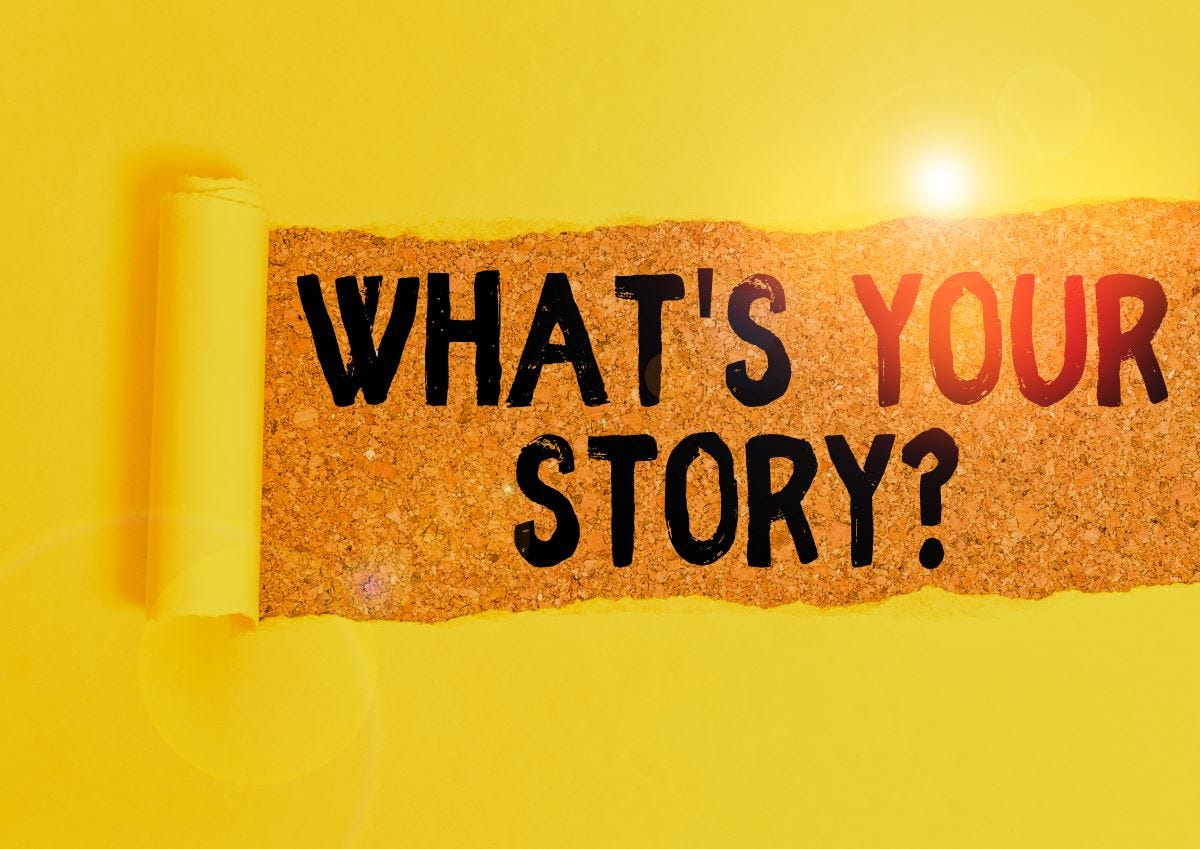 Text "What's your story" with "your" emphasized