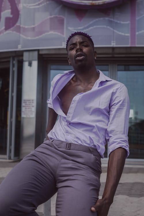 Free Man Wearing Light Purple Dress Shirt Stock Photo