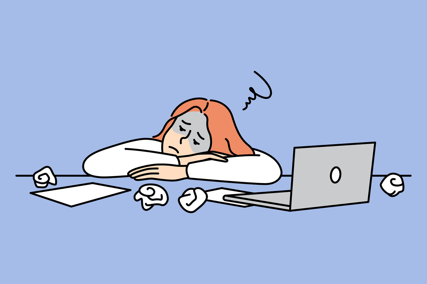 Exhausted woman employee lying on desk feeling overwhelmed with work ...