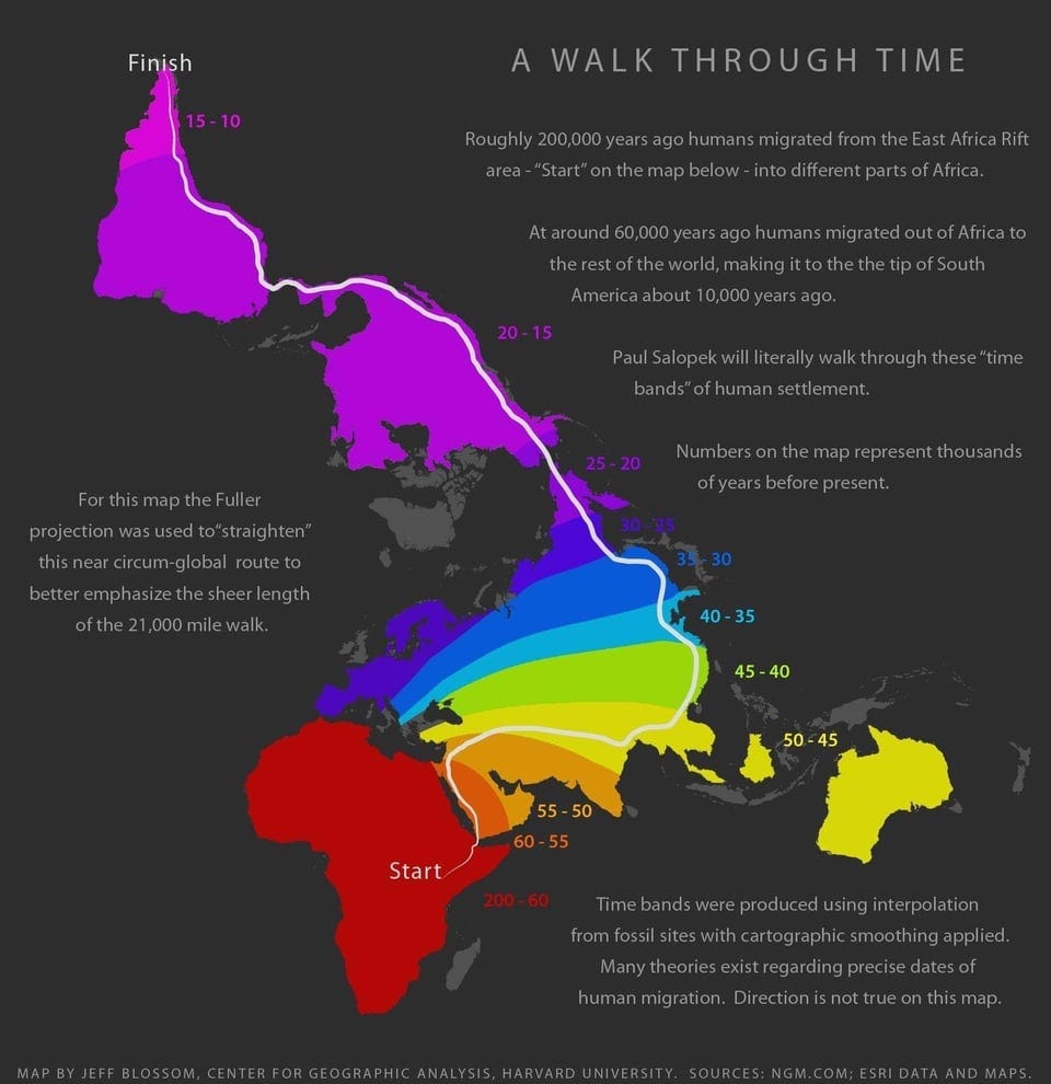 r/MapPorn - Map of human migration through time