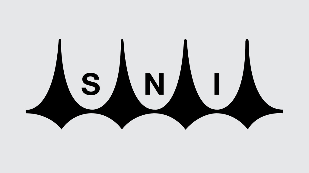 Símbolo e logotipo do SNI: entre as colunas do Palácio da Alvorada inscreve-se a sigla “S” “N” “I”.