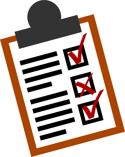 A clipboard with a checklist showing 2 items with checks and one with an X