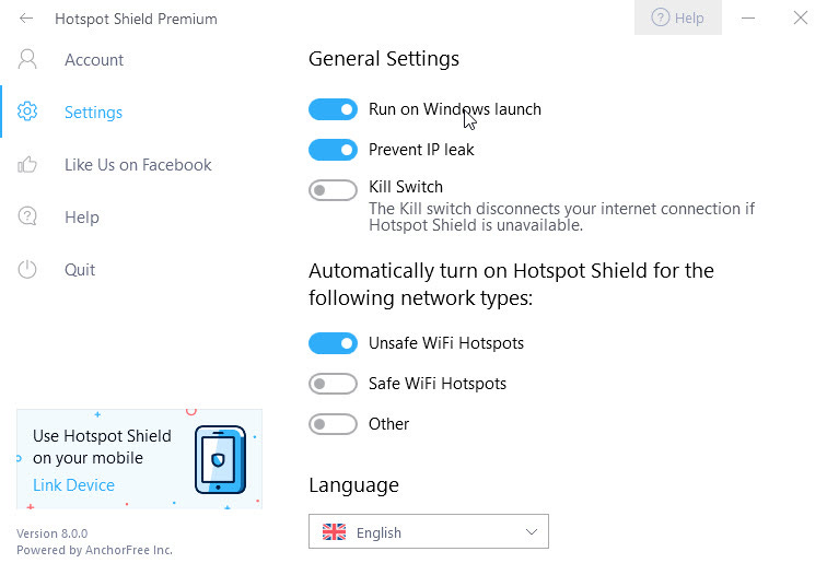 hotspot shield premium settings