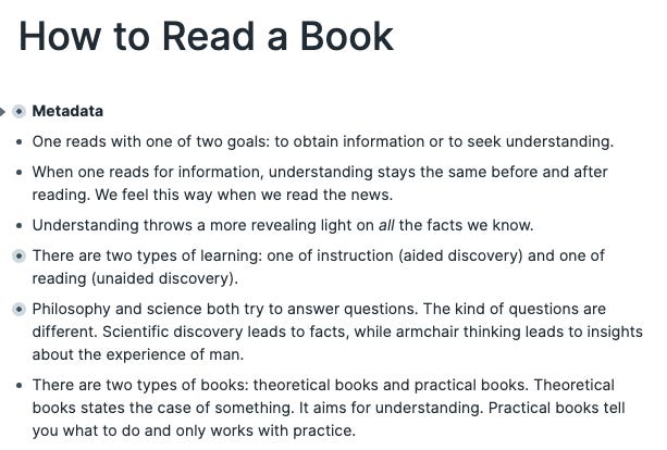 Screenshot of notes about How to Read a Book