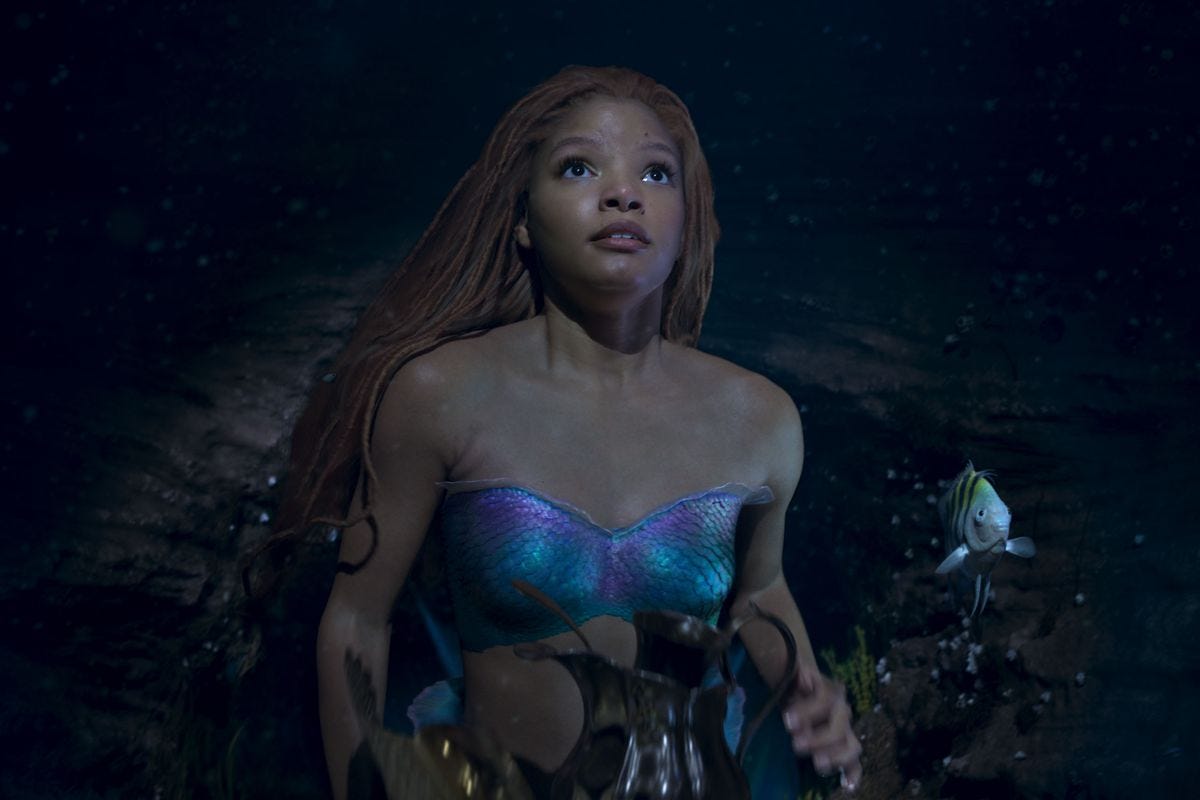 A photo from the new Little Mermaid of Halle Bailey as Ariel.