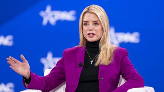 Attorney General Pam Bondi speaks during the Conservative Political Action Conference at Gaylord National Resort and Convention Center in National Harbor, Md., on Feb. 20, 2025. (Greg Nash/The Hill)