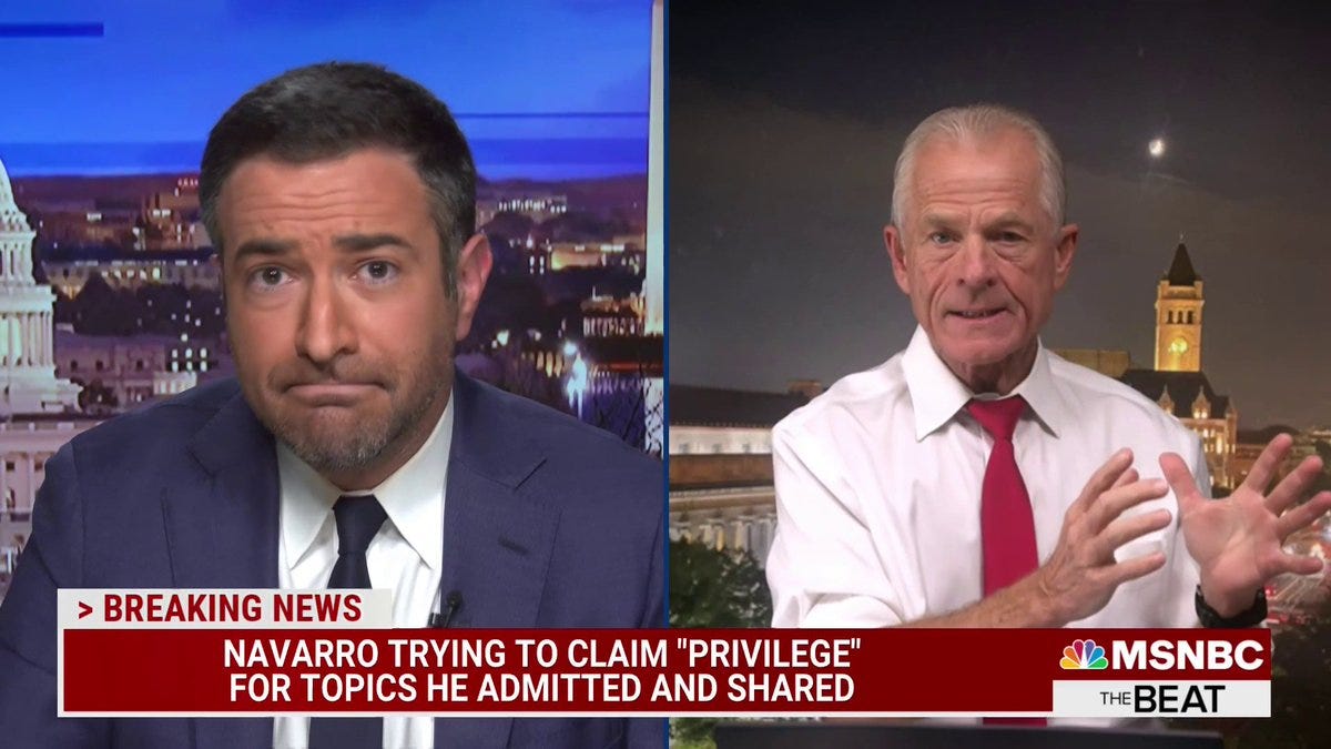 The Beat with Ari Melber 📺 on Twitter: "Former Trump aide Peter Navarro  has repeatedly admitted a plot to overthrow the 2020 presidential election  on "The Beat" and other news outlets. @AriMelber