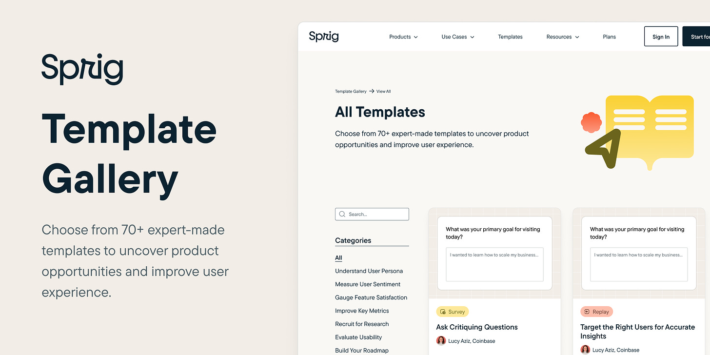 Survey Templates to Understand User Actions | Sprig Template Gallery