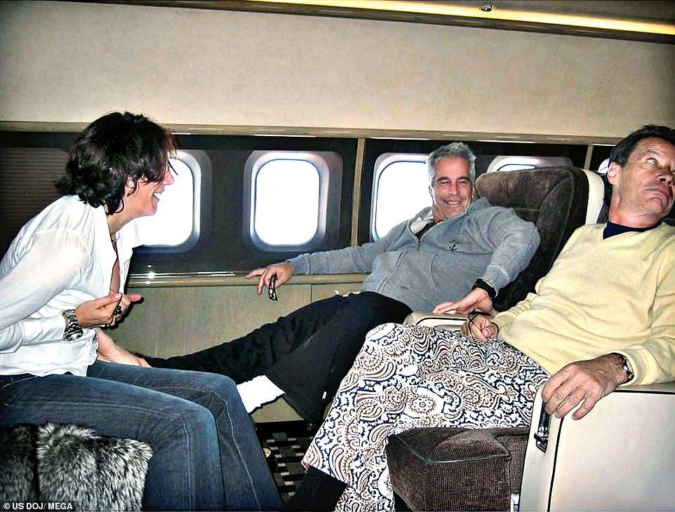 The Boeing 727 – nicknamed the Lolita Express – hasn't flown since 2016 and was sold to Florida-based World Aviation Services in 2020. Epstein is pictured on the jet getting a foot massage from Ghislaine Maxwell with French modeling scout Jean-Luc Brunel
