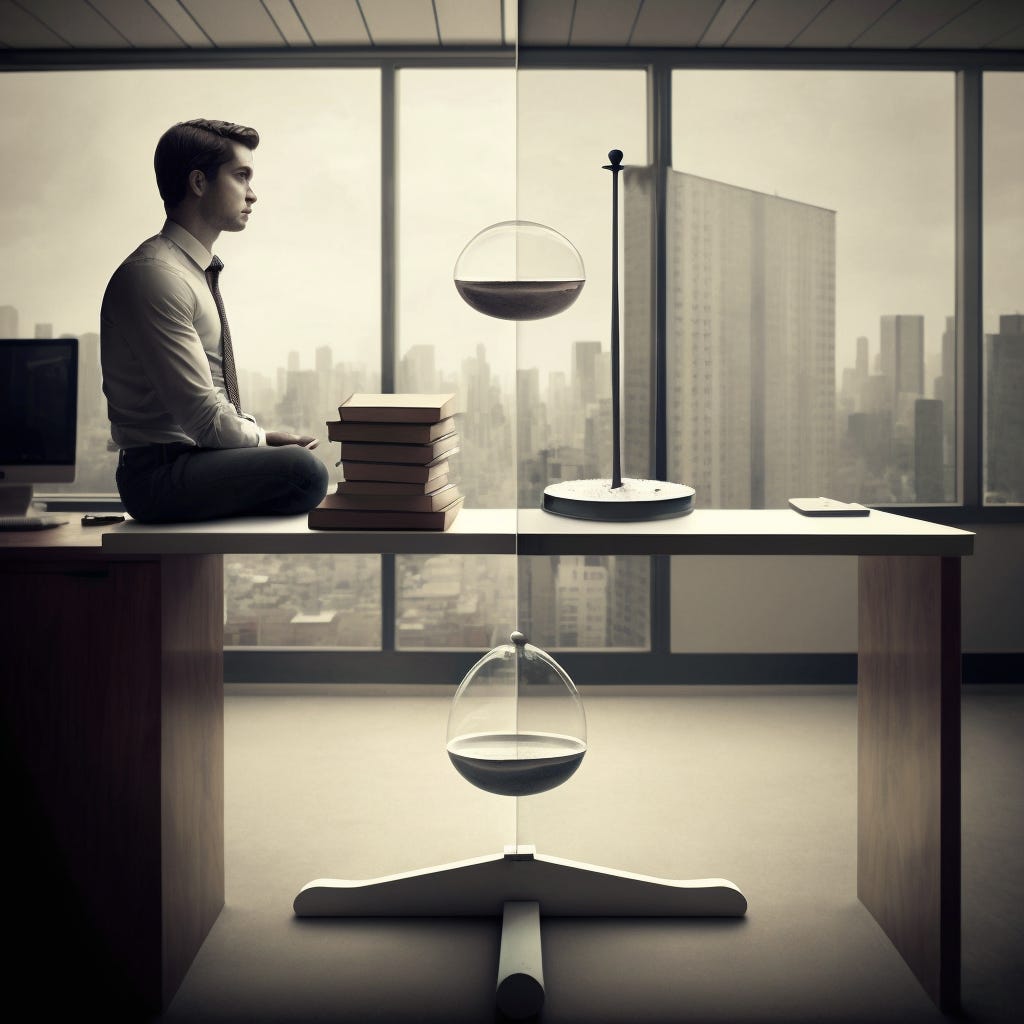 Deep in thought about balancing in an office. Thanks, AI.