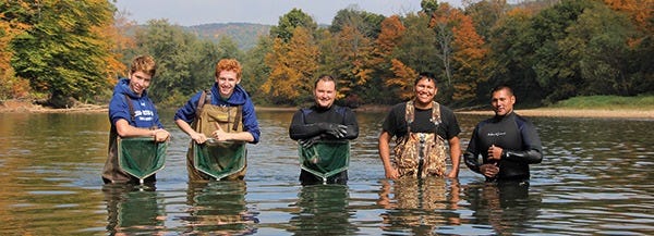 Students in pond